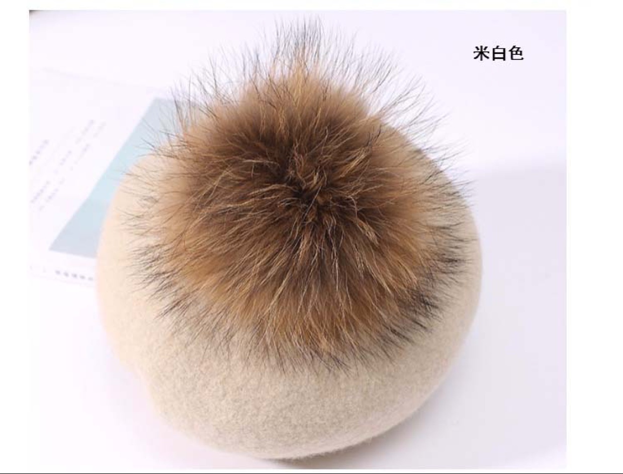 All-wool mink pom-poms fashionable beret New Year's style flat-brimmed fisherman's hat business outfit paired with a business hat undefined