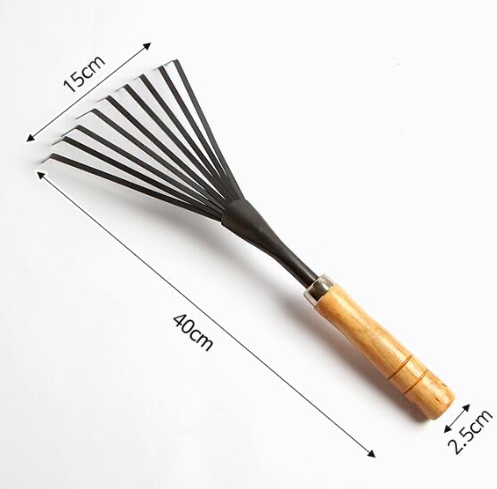 Wooden-handled flat wire rake
