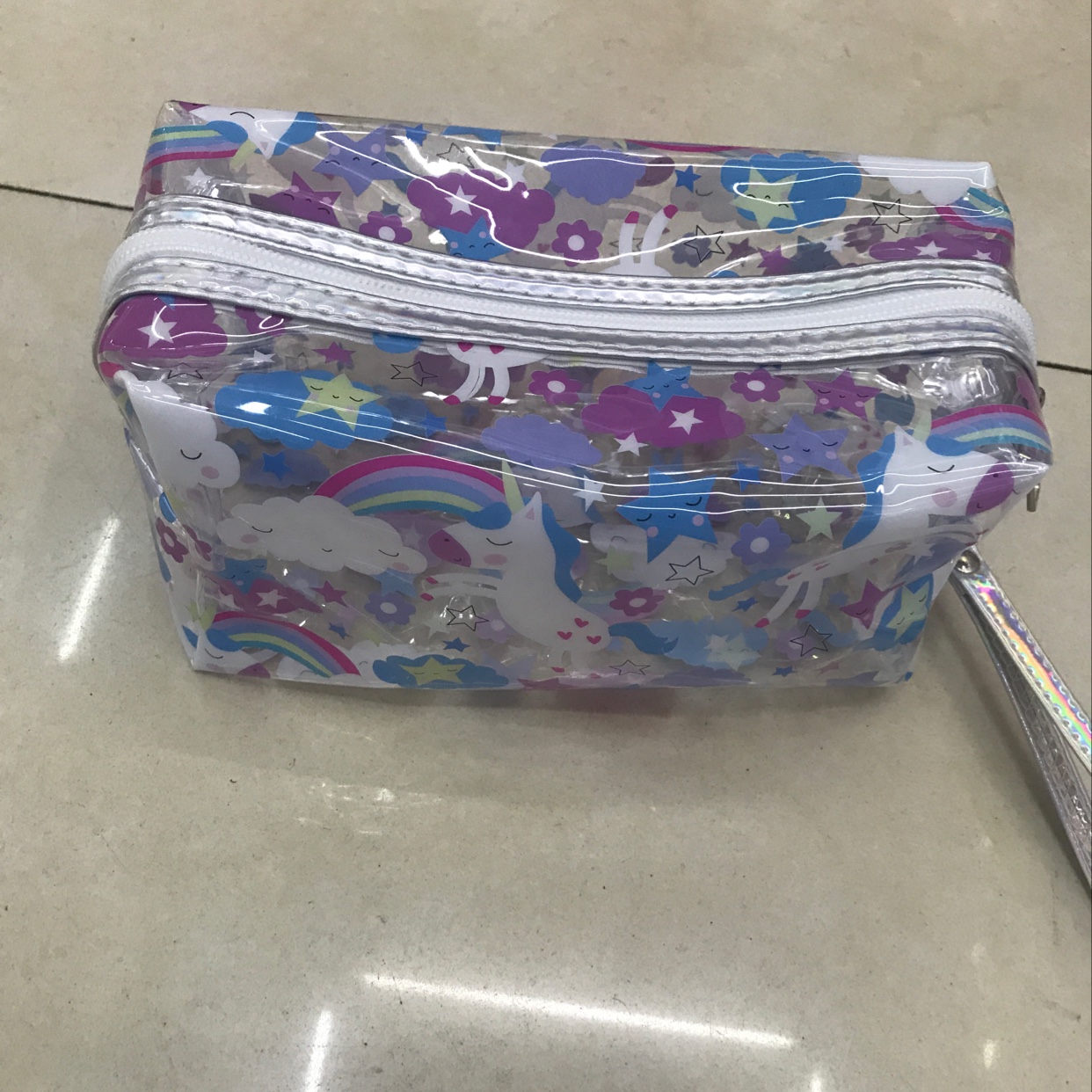 Transparent PVC printed octagonal cosmetic bag details Picture