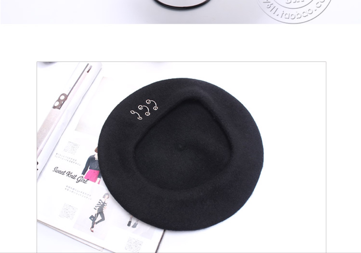 New Year's fashion: All-wool three-ring felt beret, women's warm and elegant winter fisherman's hat, brim hat, professional hat details Picture
