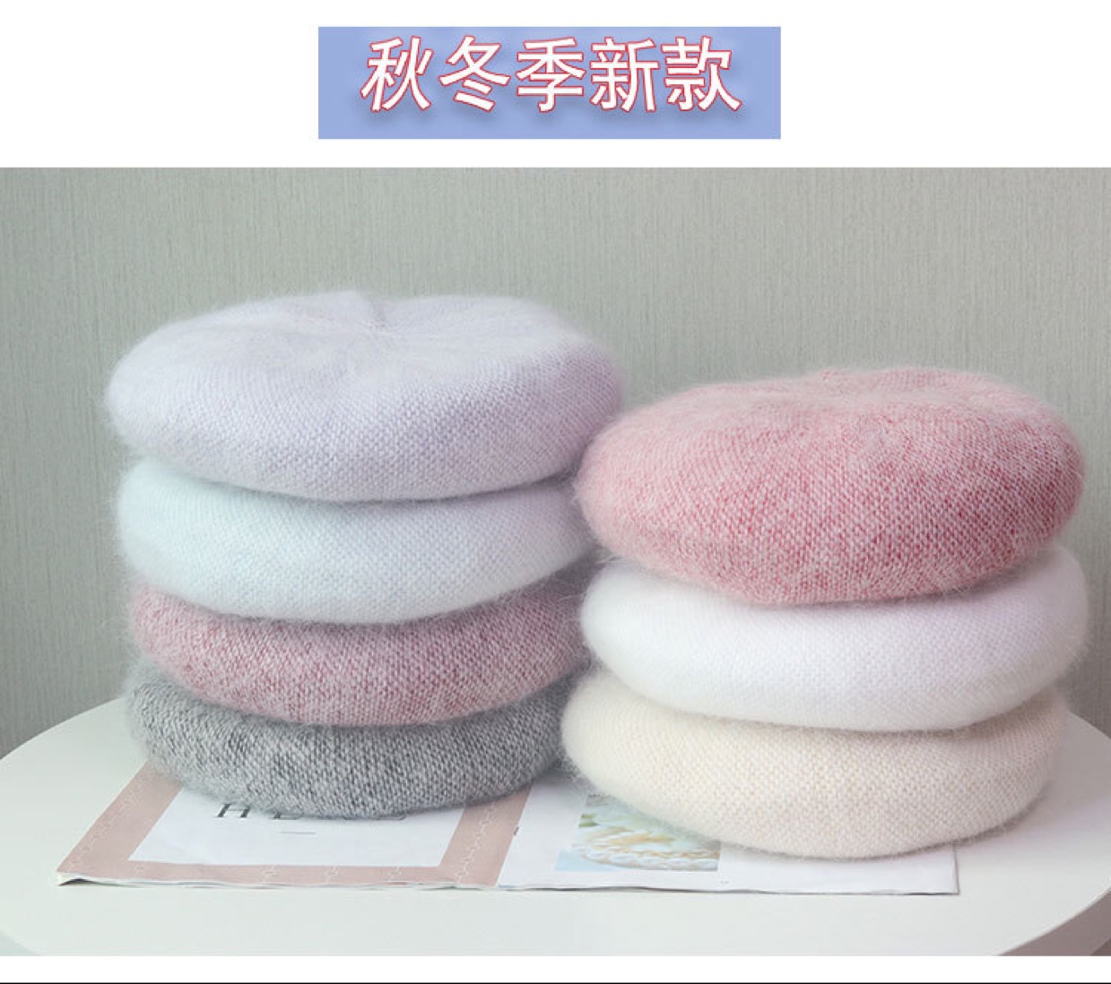 Angolan rabbit fur fashionable beret hats for men, grandmothers and grandpas, wool warm one-piece hats for winter new arrivals details Picture
