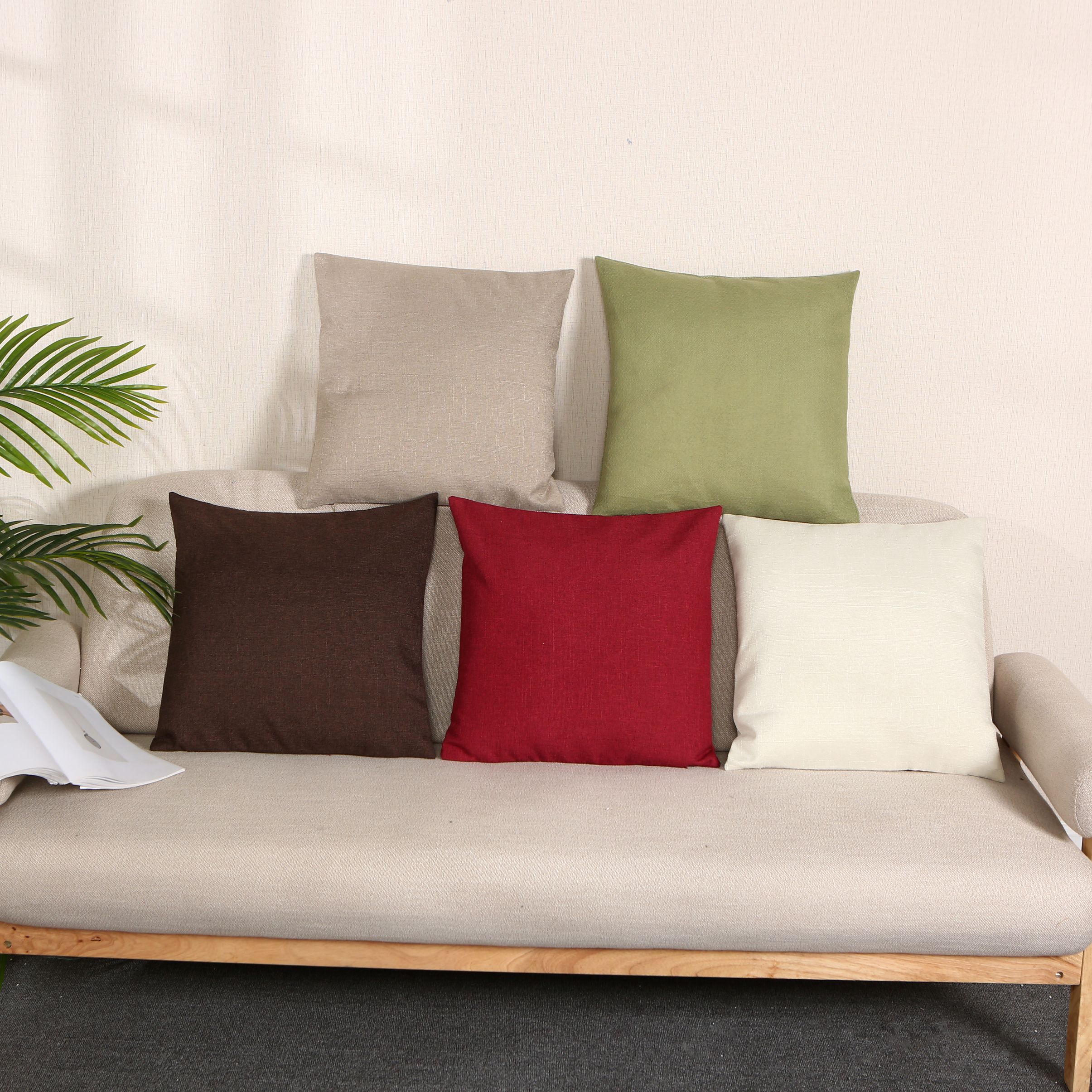 Solid color cushions, thickened, modern and simple Nordic-style backrest, polyester and linen sofa, living room, bedroom, office, bay window, car