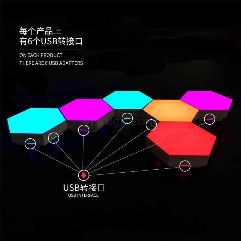新款遥控彩色量子灯蜂巢灯 LED触摸感应六边形组合拼装背景壁灯