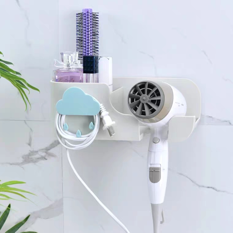 Powerful hair dryer stand wall-mounted without drilling, multi-functional space aluminum hair dryer stand for bathroom, bathroom air duct stand 622 Item Picture