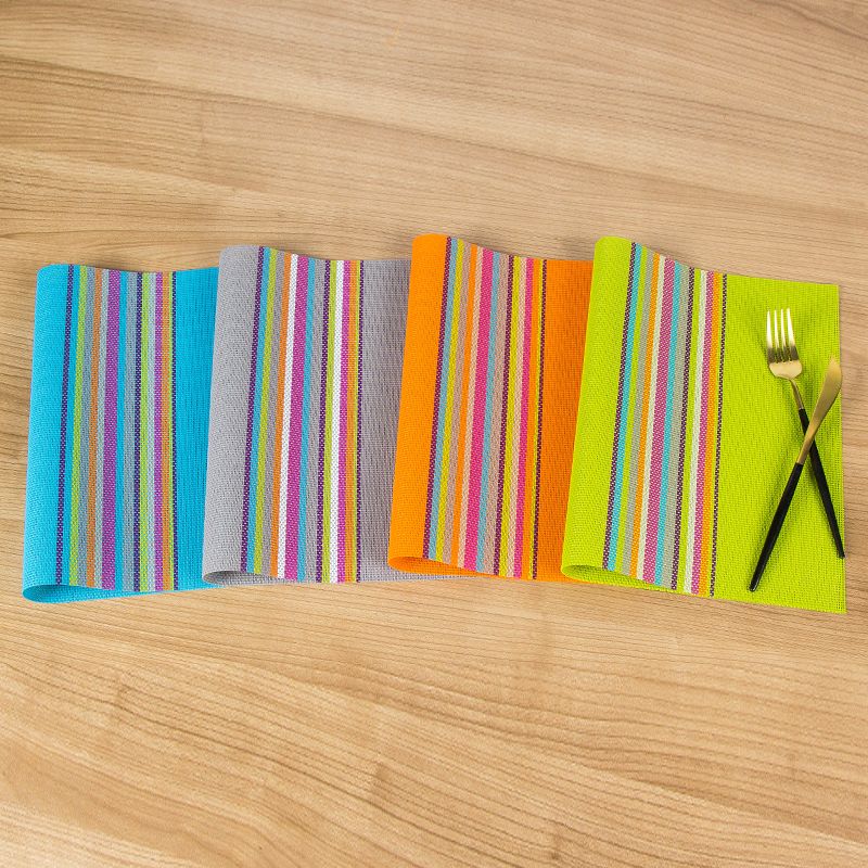 Eco-friendly PVC Western placemats with multi-color stripe patterns, hotel classic Western anti-slip coasters, European-style placemats Item Picture