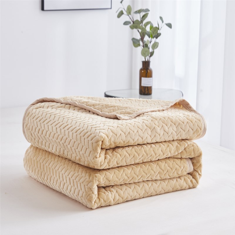 素色法兰绒麦穗毯 秋冬盖毯 双层加厚羊羔绒 保暖升级 厂家直销 一件代发详情图6