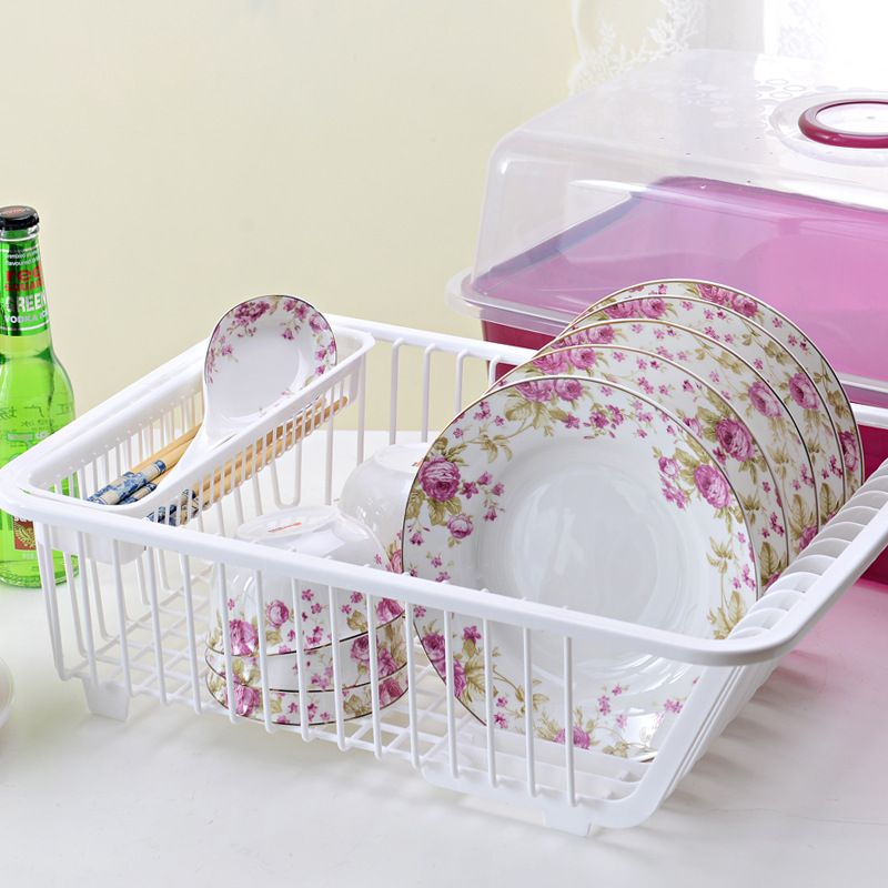 The kitchen is equipped with a covered bowl rack, a draining rack, a plastic dish rack, a multi-functional rack, a storage rack, a water filter, and a storage rack for chopsticks, bowls and tableware. 6573 Item Picture