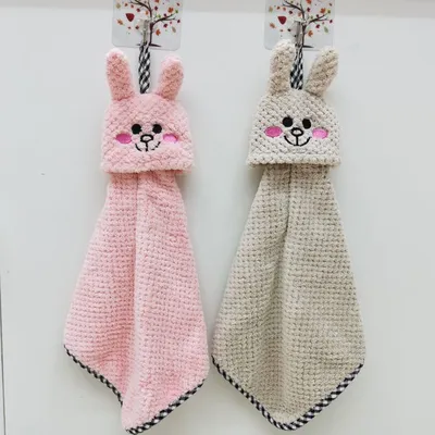 Bathroom hanging coral hair lovely wipe hand towel kitchen rag handkerchief double-sided cartoon rabbit absorbent towel thumbnail