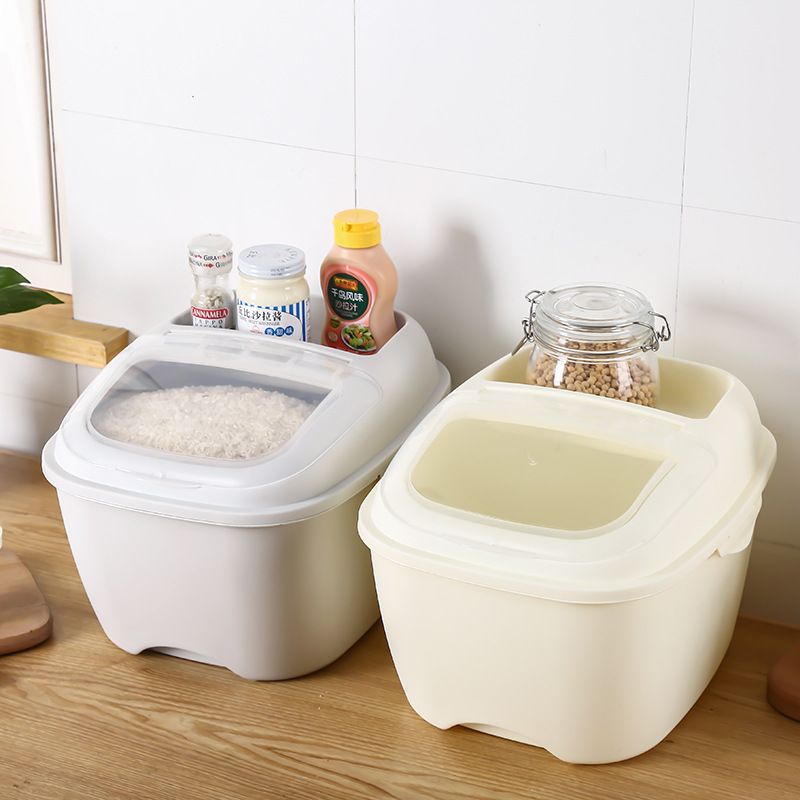 Factory direct sales 10KG household clamshell multifunctional rice cylinder insect proof moisture kitchen rice storage drum plastic rice drum wholesale 076