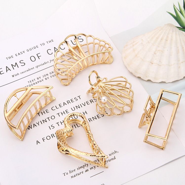 Yiwu Selection new South Korean hair ornaments metal gold shell simple big claw clip adult alloy claw clip thumbnail