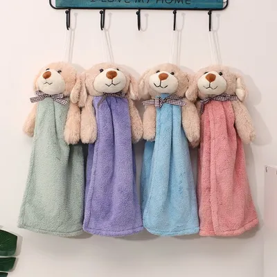 Puppy cartoon hanging towel lovely doll absorbent towel toilet children hand handkerchief factory direct sale thumbnail