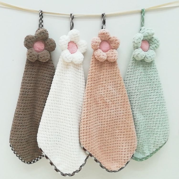 Baby hanging handkerchief children's hand towel cute flower coral velvet kitchen towel square towel absorbent cloth thumbnail