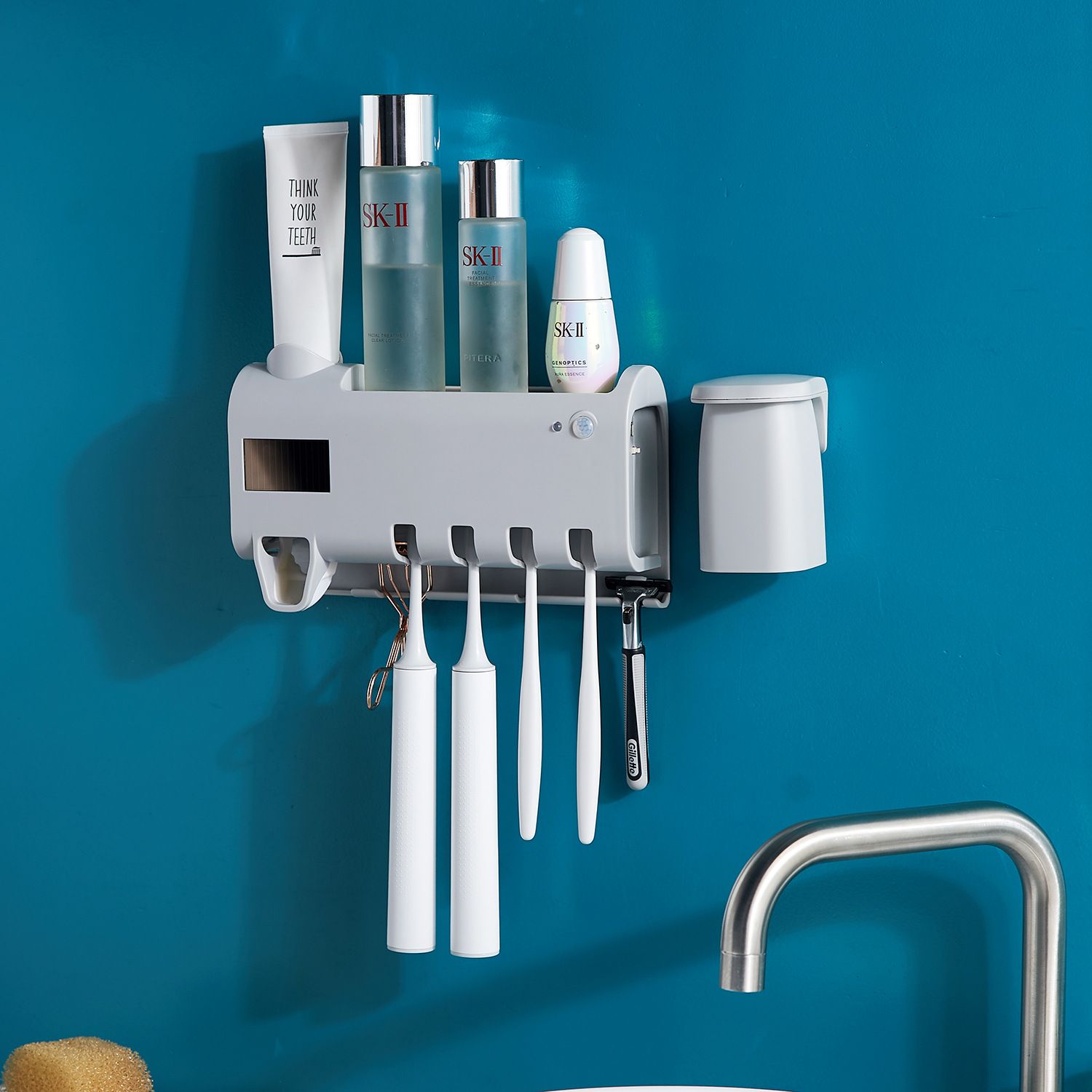 Toothbrush holder set, no need for drilling, plastic, automatic toothpaste squeezing, bathroom, home, toothbrush holder, wall-mounted, multi-functional details Picture