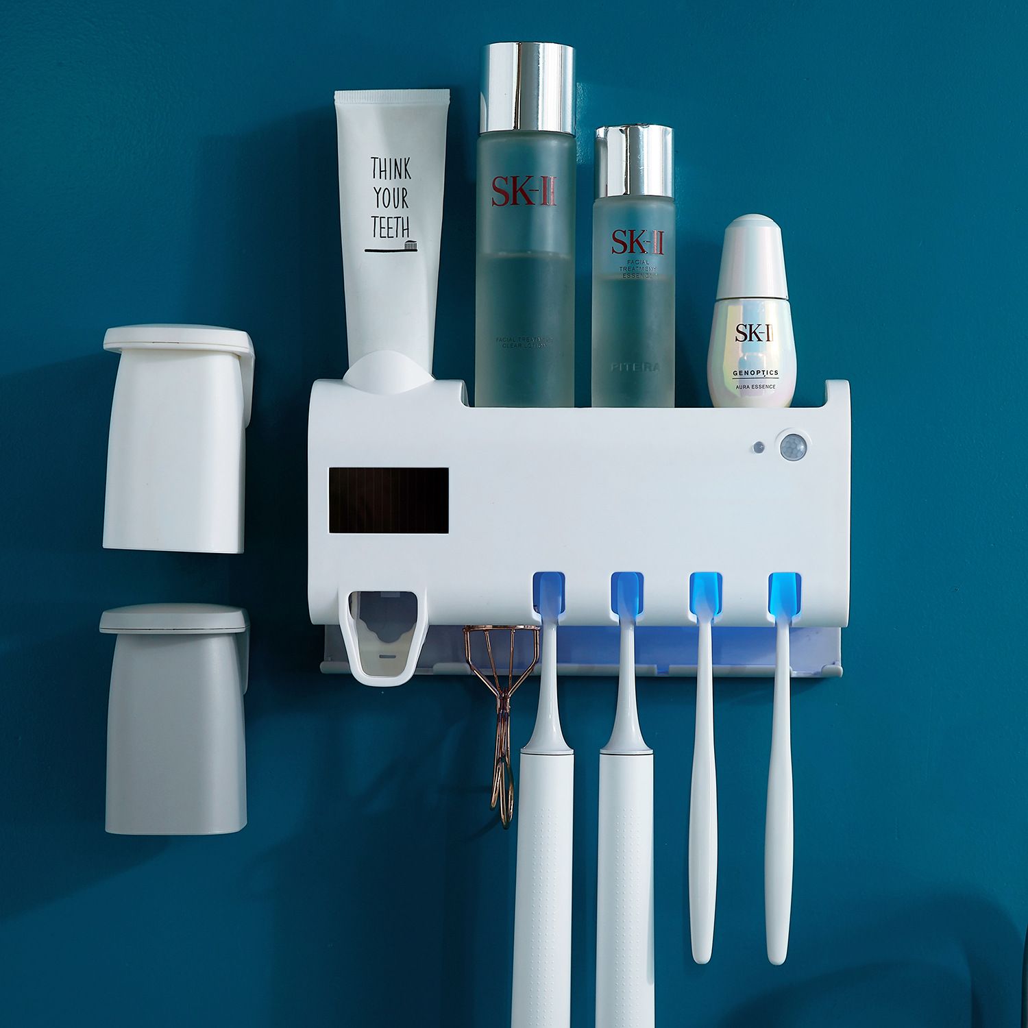 Toothbrush holder set, no need for drilling, plastic, automatic toothpaste squeezing, bathroom, home, toothbrush holder, wall-mounted, multi-functional full figure