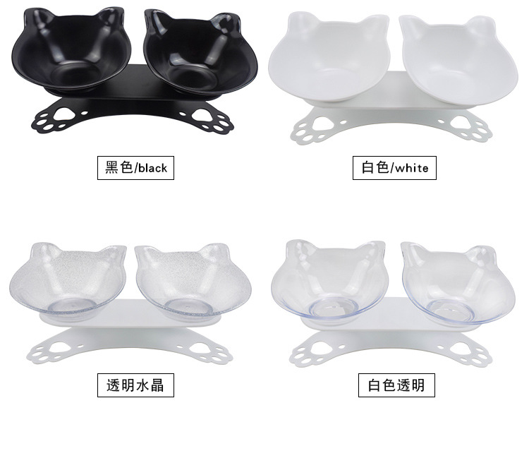 Cat products manufacturers direct sales of non-slip neck protection cat ears plastic cat double bowl transparent tilt durable cat food bowl undefined