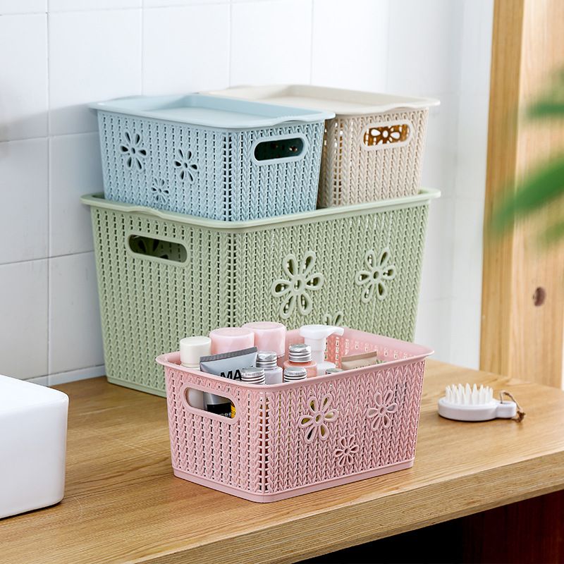 Wicker storage basket, fruit basket, storage basket, kitchen storage, office storage, sundries basket, toy storage basket 2028, large size with lid full figure