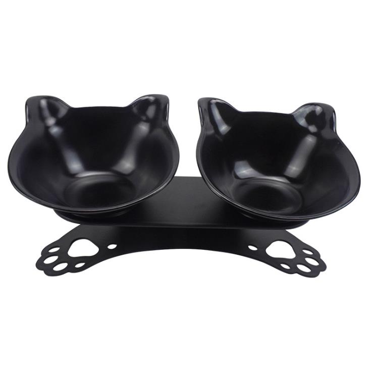 Cat products manufacturers direct slippery neck protection cat ears plastic cat double bowl transparent tilt durable cat food bowl Item Picture