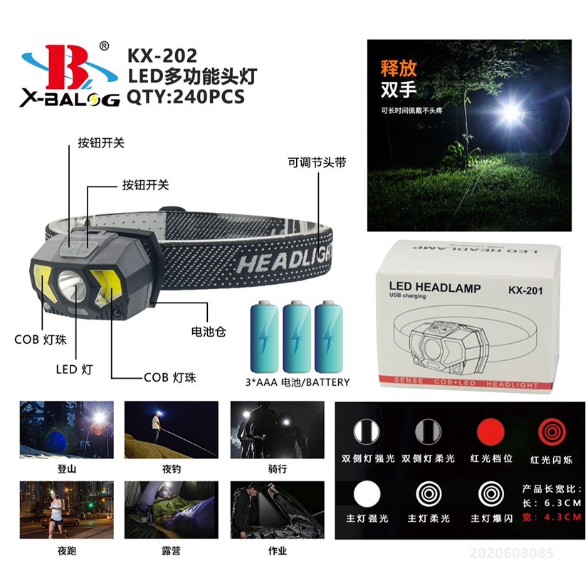 Bl-kx-202 battery headlamp high-light high-light astigmatism with red warning thumbnail