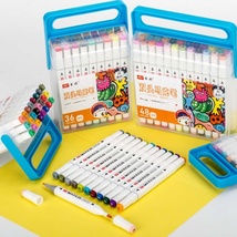 双头彩色手提盒马克笔套装儿童绘画笔设计手绘笔地摊彩色笔书彩