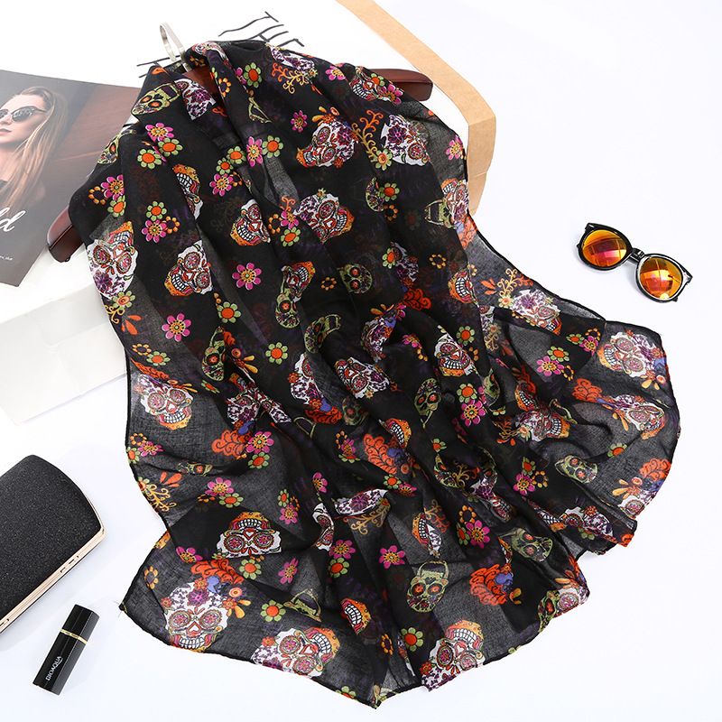 Halloween gift theme personalized shawl fashion skull print scarf retro sunshade holiday supplies thumbnail