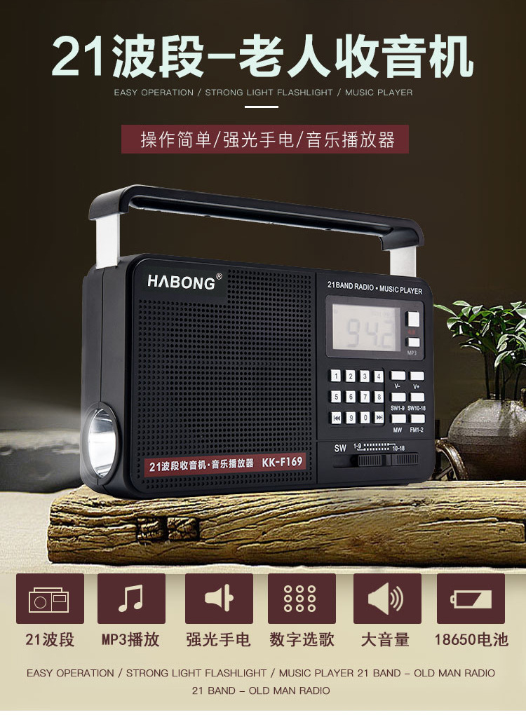 辉邦破冰者KK-F269插卡U盘音乐播放器FM SW AM 多波段收音机详情图2