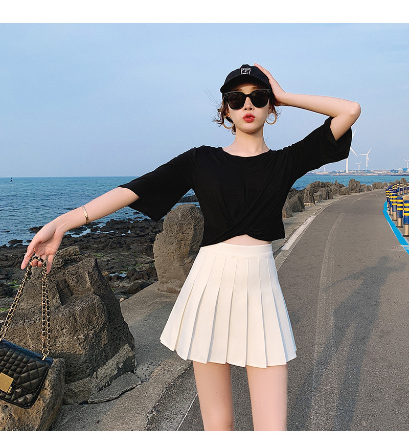 The new summer black pleated skirt, short skirt, high-waisted A-line skirt for women, and the super popular half-length skirt on Instagram for students in the school style detail image 6