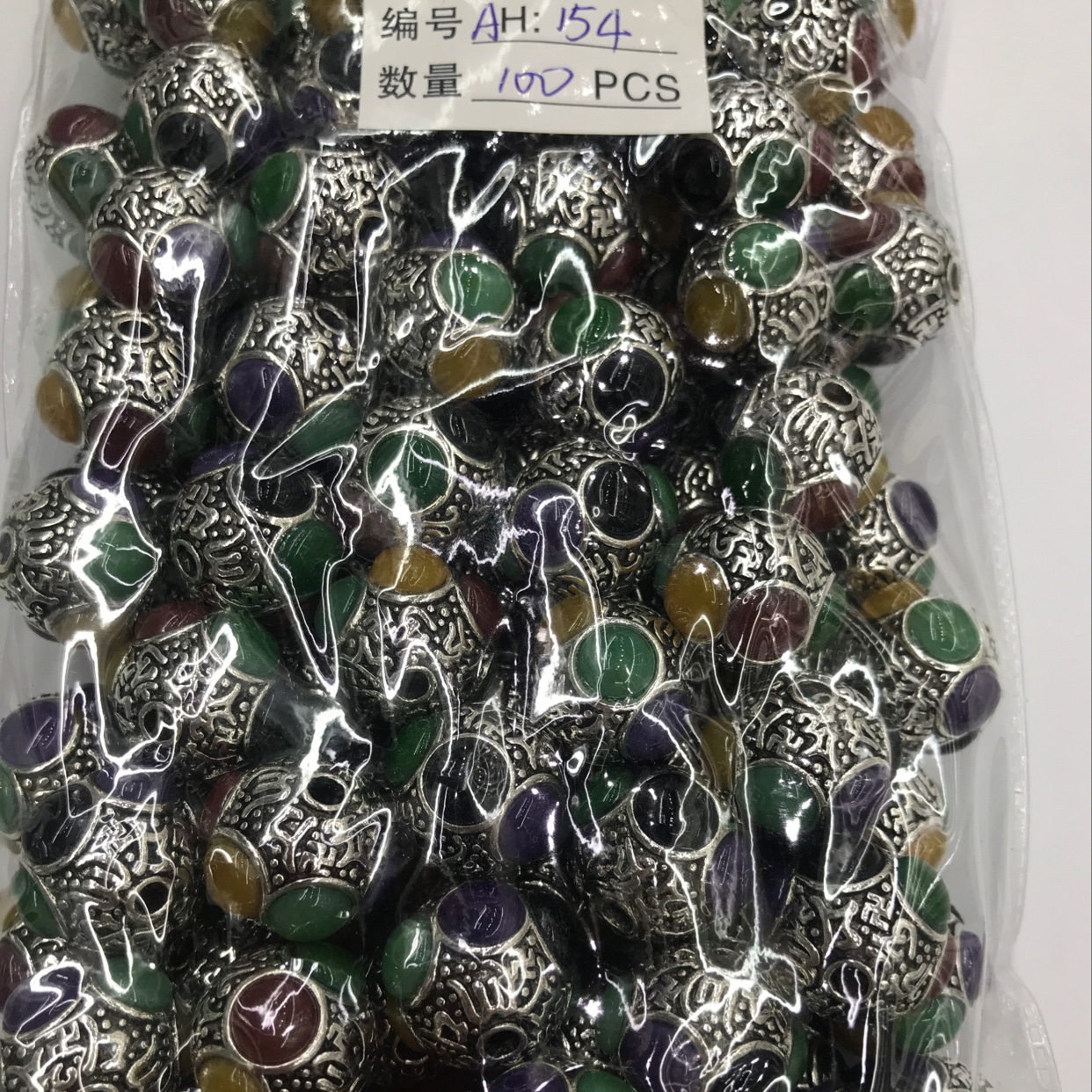 AH: 154. Cuentas de cubo de perlas de plata tibetana, colgante de cadena de mano DlY accesorios elipse de seis palabras verdad. details Picture