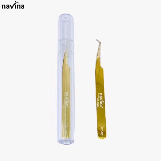 navina Yaviya Eyelash Implantation Special Queen Clip False eyelash Extension Tweezers, Special Blooming Golden Queen Clip Beauticians Special Blooming Tweezers, eyelash extension Tools exclusively for export