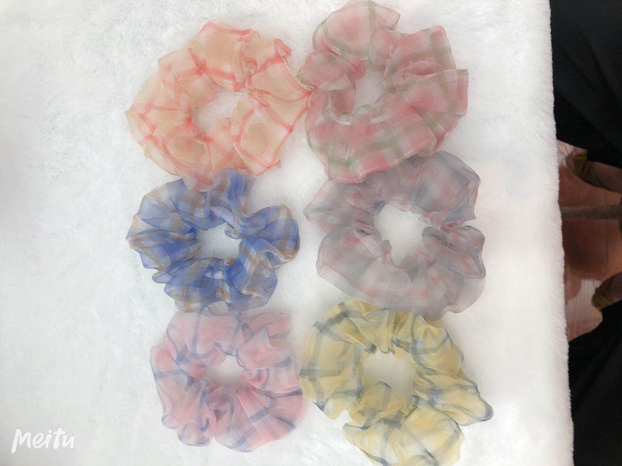 Ice cream donuts ~ gauze check hair cord sweet joker Organelle hair ring Large intestine ring hair accessories woman from South Korea