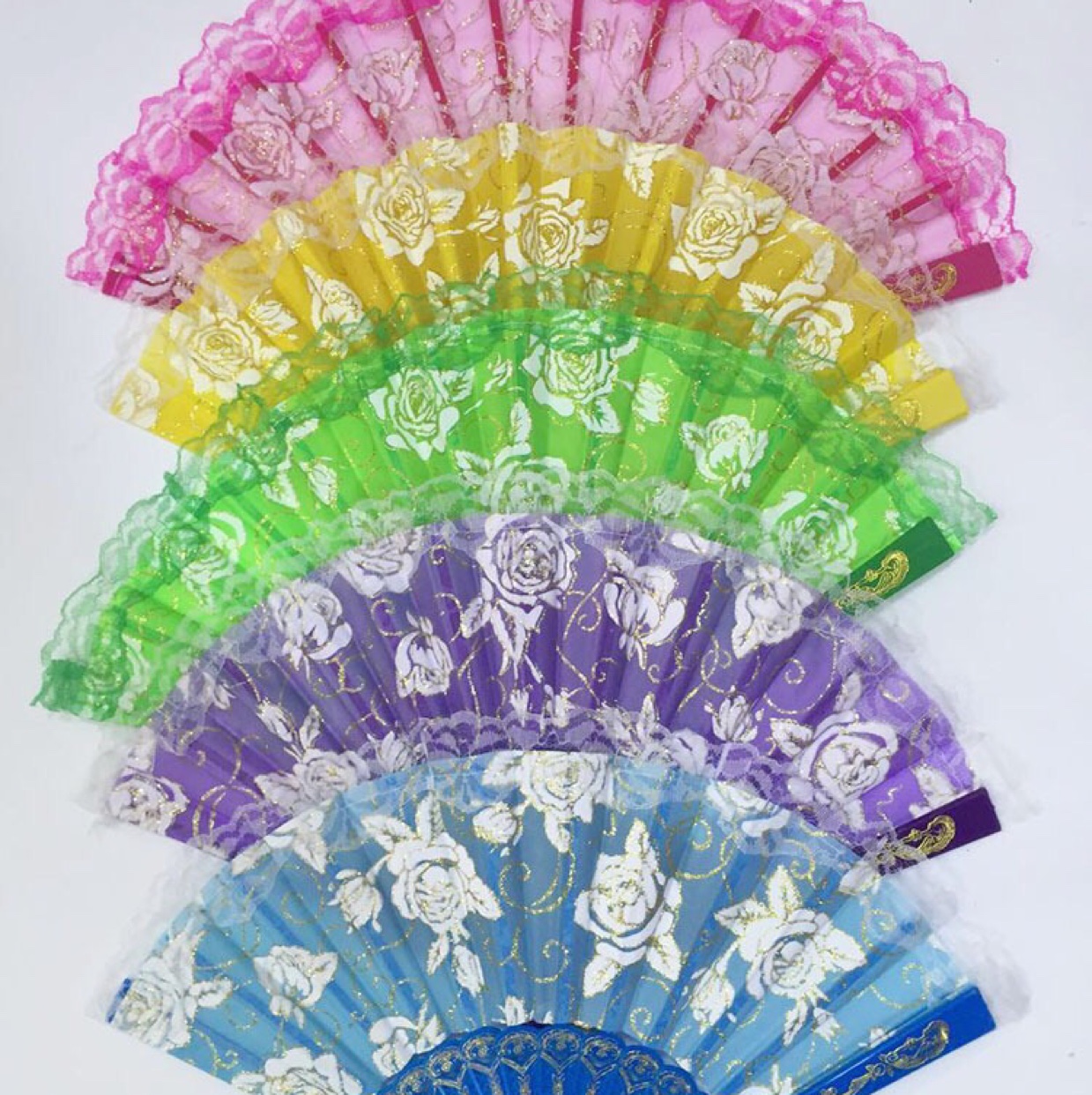 彩杆玫瑰扇子塑料扇子产品图