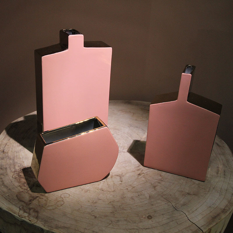 Matte frosted high-end creative Nordic light luxury Morandi color ceramic vase, electroplated gold hydroponic dried flower vase Application Scenario