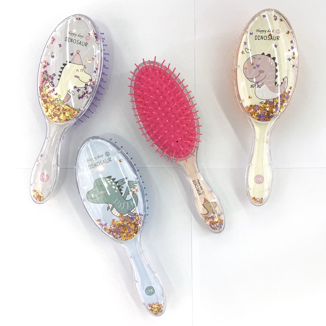 Oval transparent glitter powder air cushion massage comb, plastic massage anti-static comb, plastic printed cute airbag comb pic 1