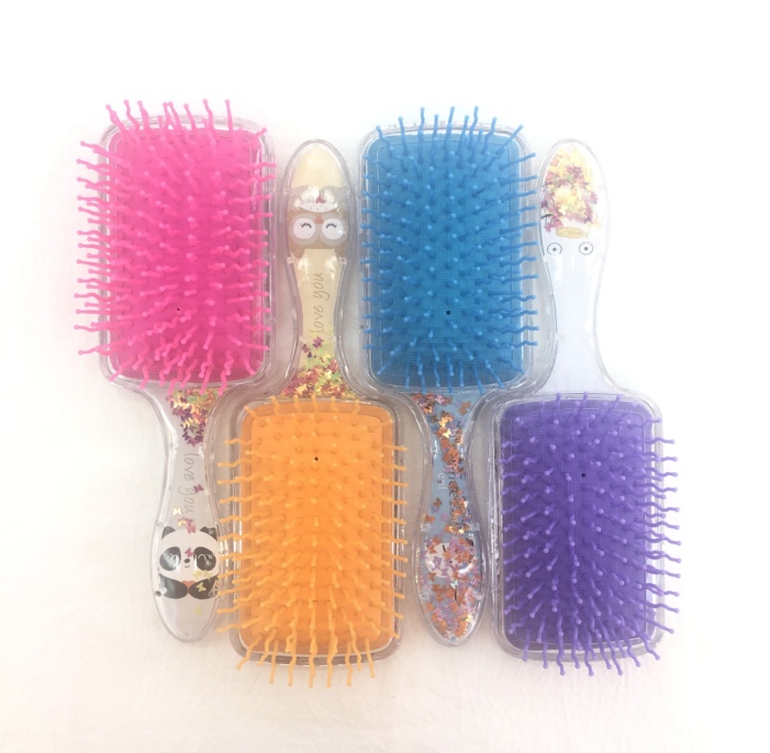 Square transparent glitter powder air cushion massage comb, plastic massage anti-static comb, plastic printed cute airbag comb pic 3
