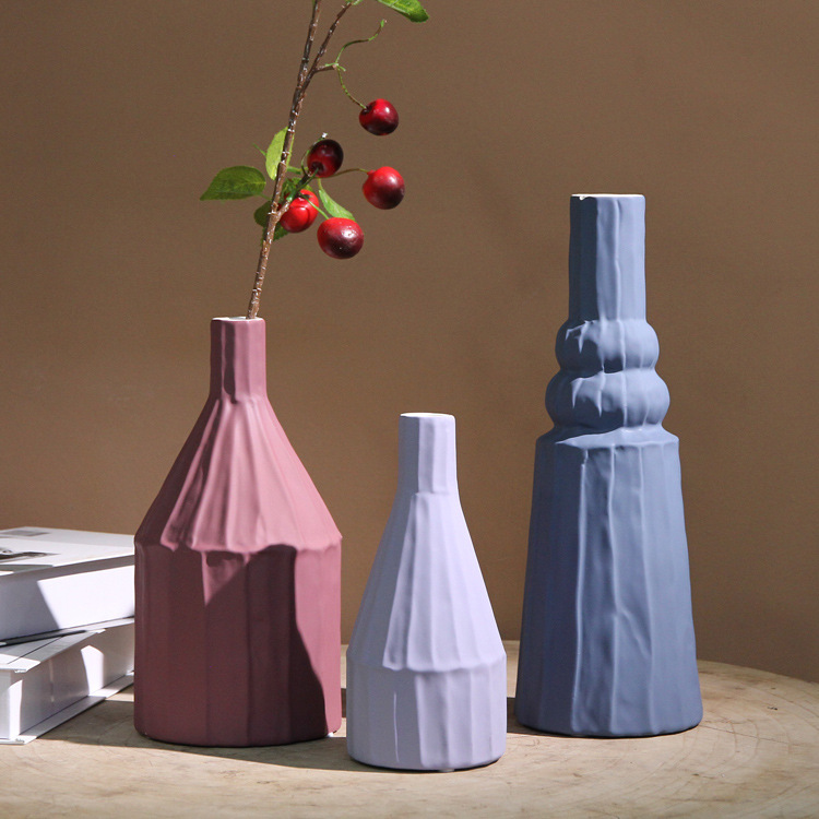 Factory direct sales of creative ceramic vase ornaments, Nordic Morandi small-mouth ceramic art flower bottle vases