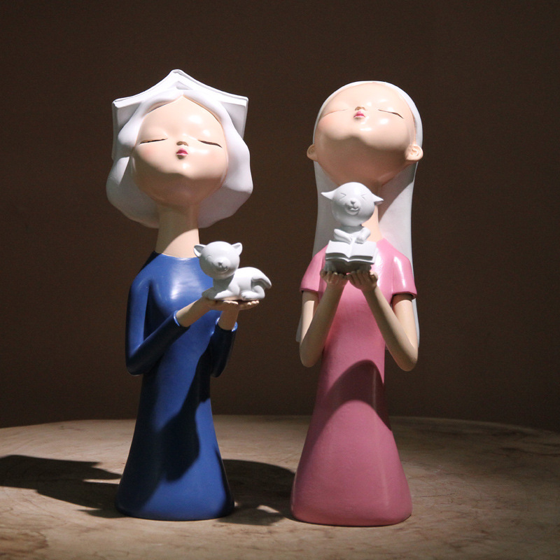 Trendy and creative countertop decorations, cute little girl ornaments, modern light luxury home TV cabinets, girl ornaments details Picture