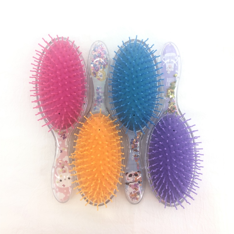 Oval transparent glitter powder air cushion massage comb, plastic massage anti-static comb, plastic printed cute airbag comb pic 3