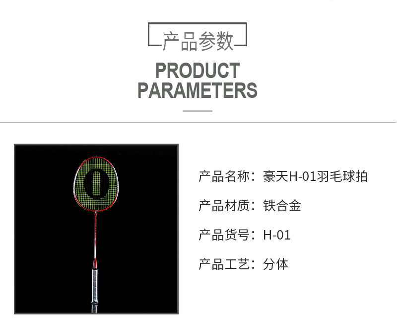 豪天H-01羽毛球拍铁合金球拍学生娱乐健身室内户外体育用品批发详情图2