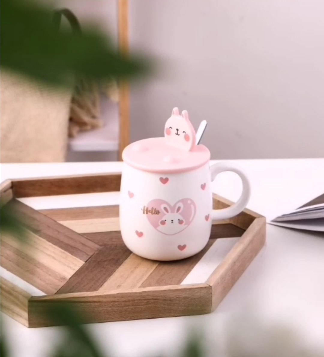 Creative Internet celebrity popular rabbit 🐰 ceramic cup lid multi-functional water cup four-color mixed mobile phone stand ceramic cup pic 2
