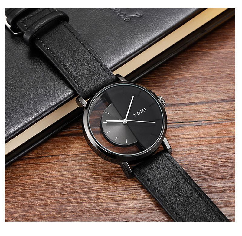 Tomi Hollow Design Half Side Perspective Concept Unisex Belt Unisex Casual Fashion Quartz Watch Specification drawing