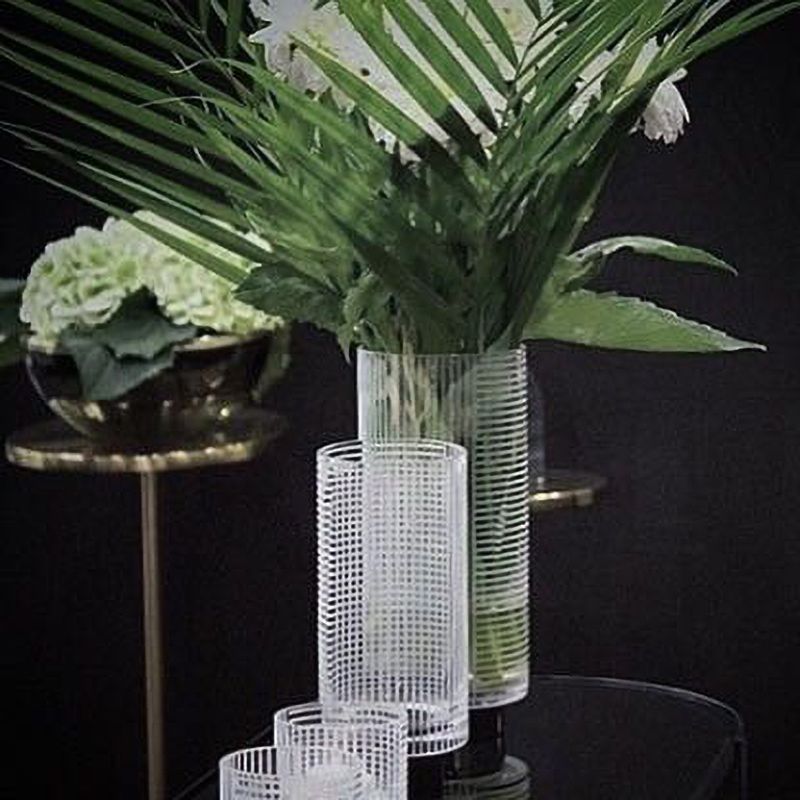 Bi Xuan Lu Lin Xia white line glass vase with black bottom flower arrangement new home furnishing crafts flower vase thumbnail