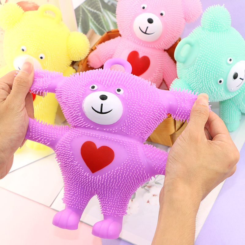 儿童玩具大熊刺猬七彩发光球闪光抖音软胶马卡龙色卡通雪花毛毛球详情图2