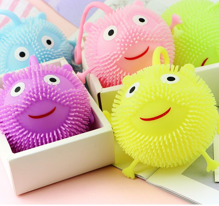 Night market stretch ball hedgehog luminous ball children flash goods ball smiling face toy Maomao ball soft gum vent