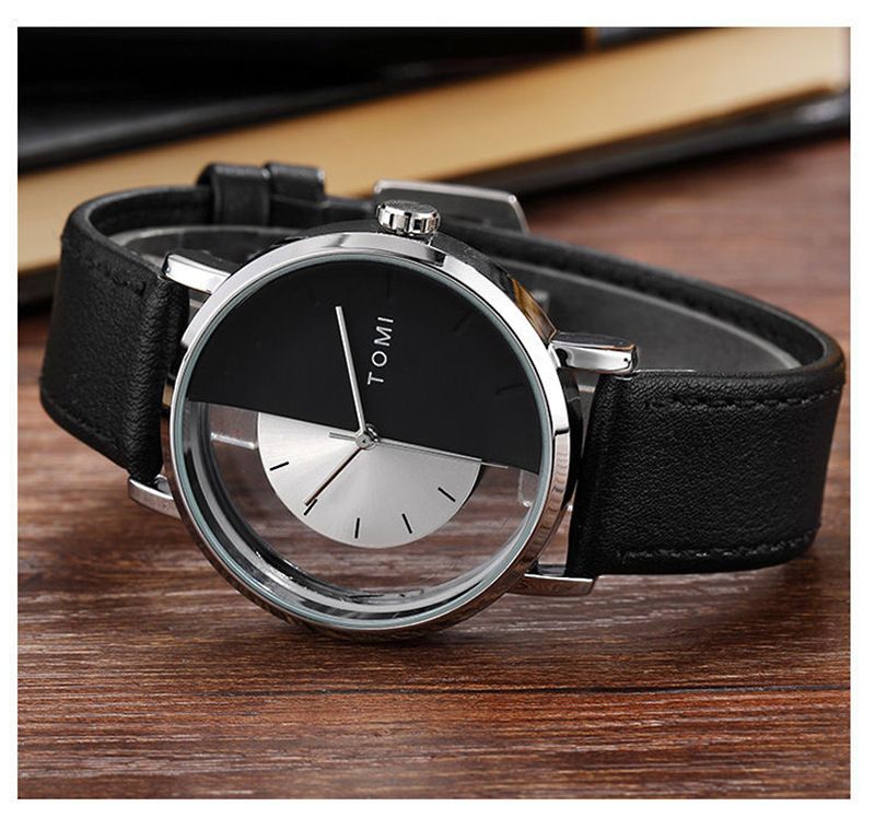 Tomi Hollow Design Half Side Perspective Concept Unisex Belt Unisex Casual Fashion Quartz Watch