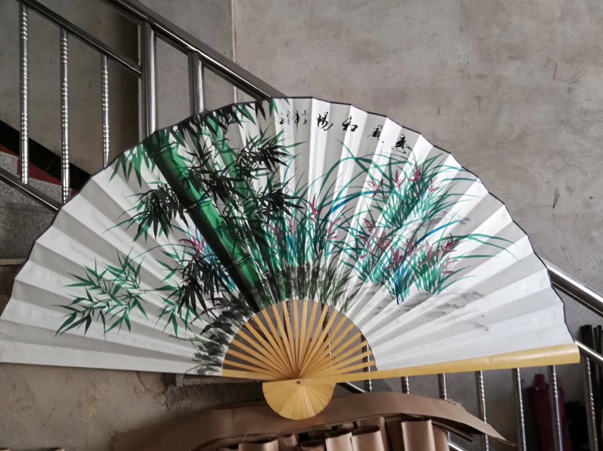 悬挂持久不变形*鸿运当头*超大挂扇玄关客厅壁挂装饰工艺大折扇子白底实物图
