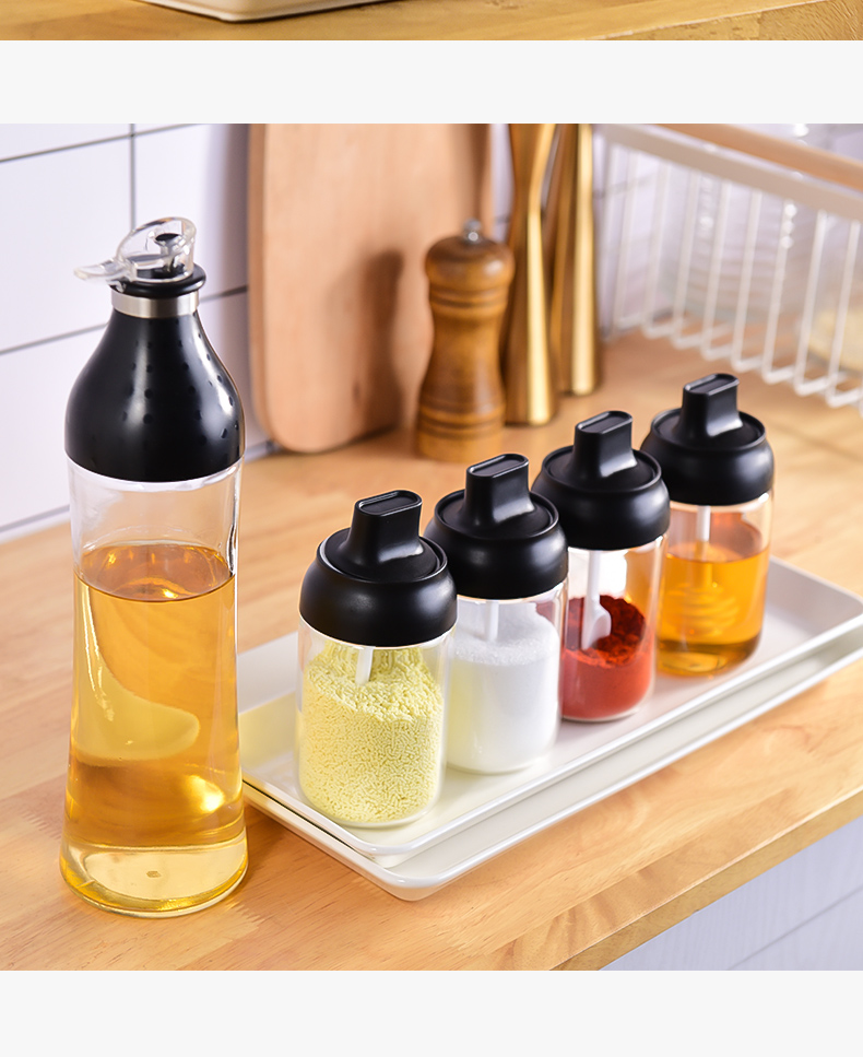 Glass seasoning bottle, kitchen household salt, monosodium glutamate with spoon, seasoning jar, sugar jar, seasoning box detail image 8