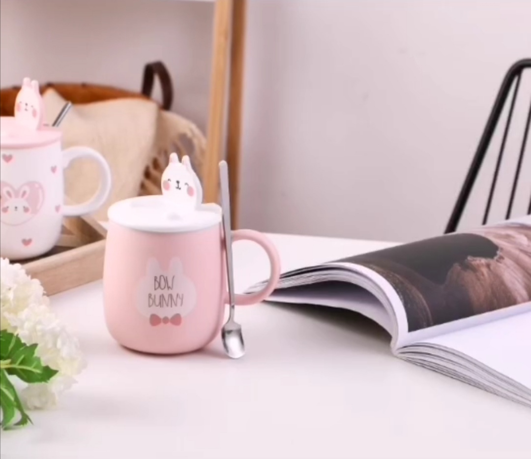 Creative Internet celebrity popular rabbit 🐰 ceramic cup lid multi-functional water cup four-color mixed mobile phone stand ceramic cup Item Picture