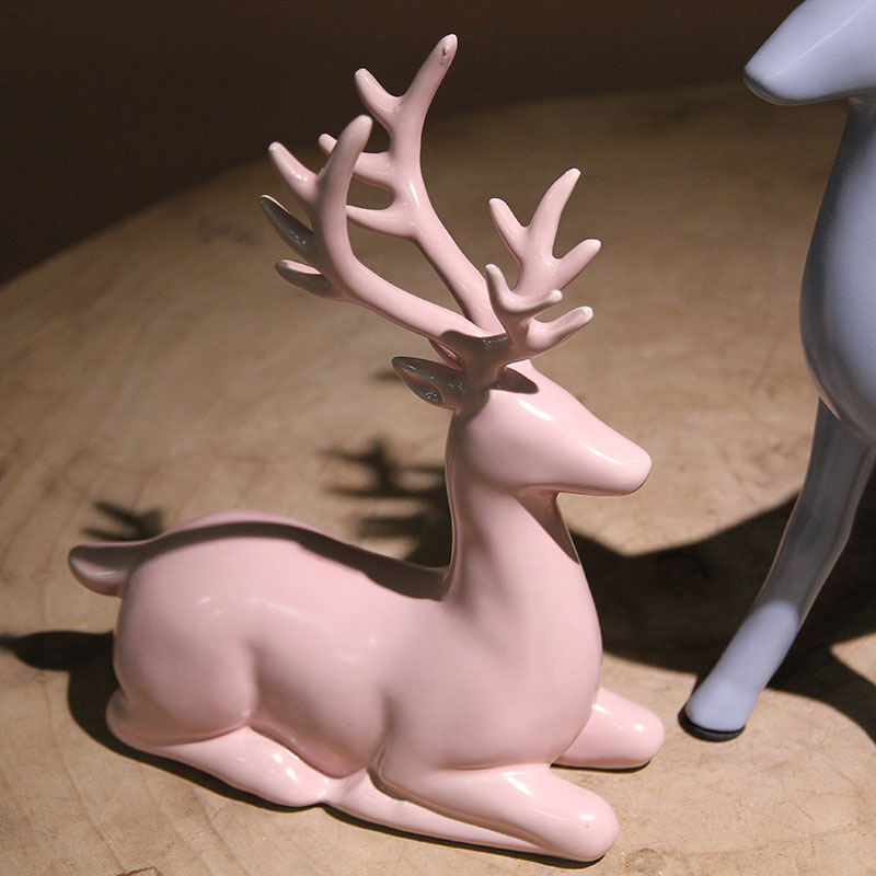 创意现代简约陶瓷ins鹿摆件定制圣诞动物亚马逊客厅家居饰品白底实物图