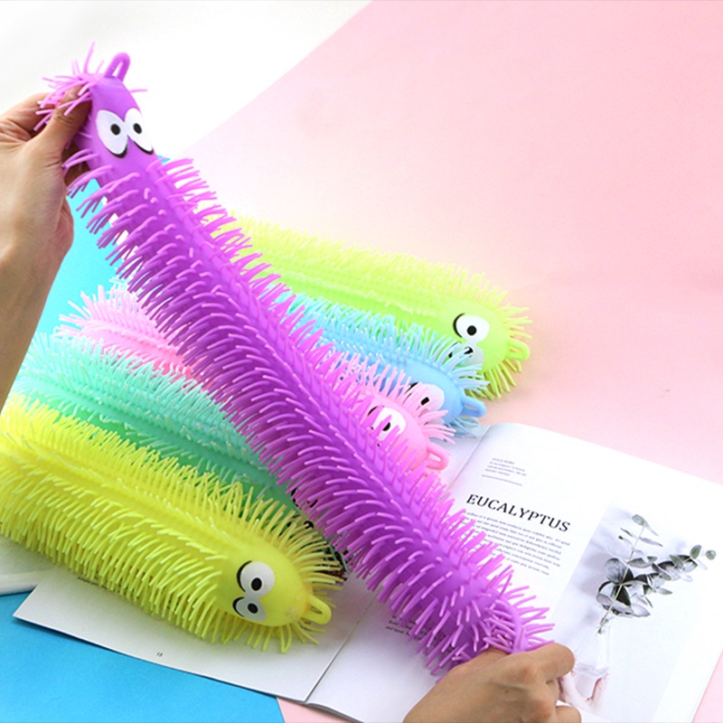 厂家直销33厘米毛毛虫 闪光地摊玩具 tpr软胶玩具 儿童发泄闪光球