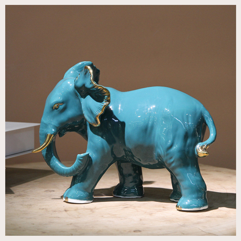 Creative modern ceramic elephant ornaments, simple home animal decorations, dark green and gilded auspicious elephant ornaments Application Scenario