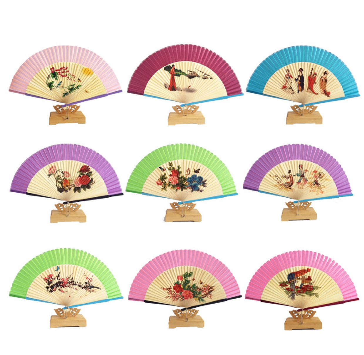 烤漆扇子网红扇子喷绘扇子舞蹈扇蹦迪扇子樱花女扇竹子扇汉服扇子细节图